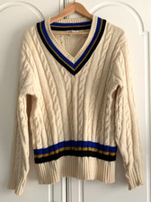 Vintage Lloyd International Cream 70s 80s 100% Wool Knit Cricket Jumper Size XXL