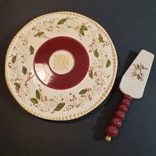 Amscan Round Cake Serving Plate 11.5" & Serving Utensil - Floral Design