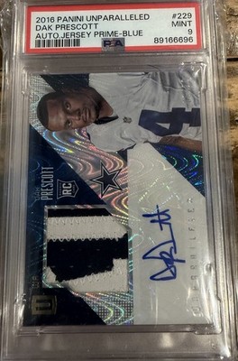2016 Unparalleled Football Dak Prescott RC Auto Jersey Patch - Blue #/10 PSA 9