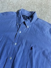 Vintage Ralph Lauren Button Up Men s 16-34 Yarmouth Blue 100 Cotton Striped
