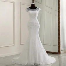 Sexy Applique Cap Sleeve Mermaid Wedding Dress Sleeveless Bride Gowns Customized