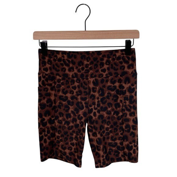 No Boundaries High Rise Bike Shorts Leopard Print Size S/M Pull On Stretchy