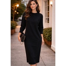 Zara Women Black Dolman Sleeve Midi Dress Round Neck Minimalist Size Medium.   O