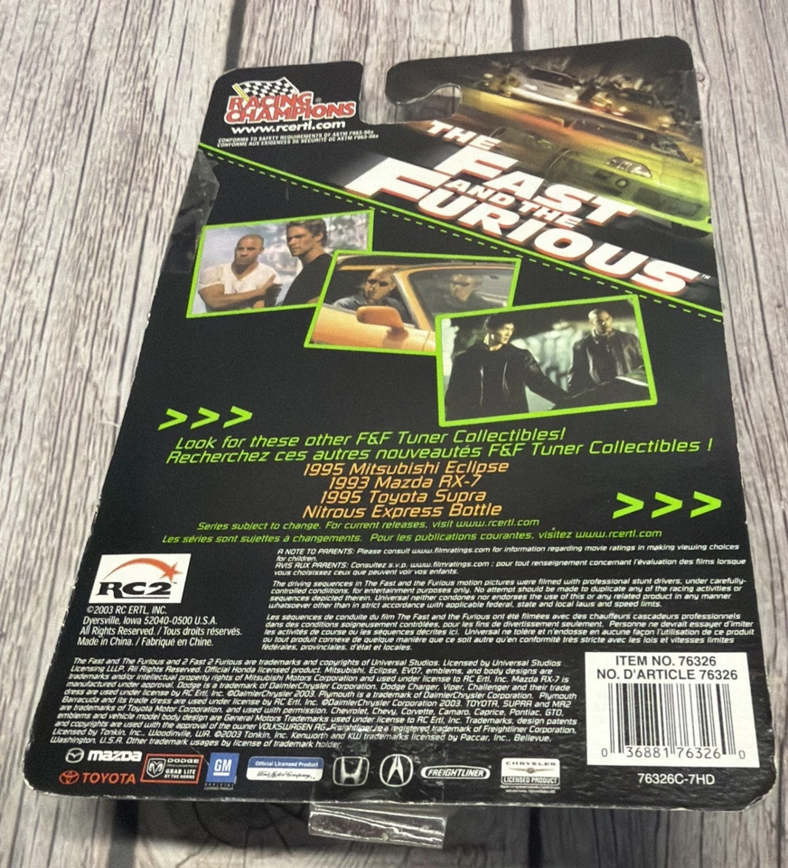 Llavero Racing Champions Fast & Furious Brian's 2001 Mitsubishi Lancer Evo VII Foto 3 de 3