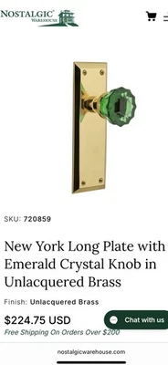 Nostalgic Warehouse New York Passage Knob, Green Crystal, Unlacquered Brass, New - Image 1 of 3