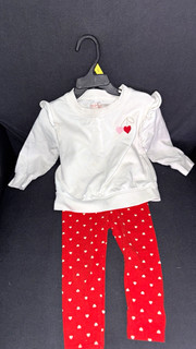 Girls 12 18M 2pc Knit Cotton Outfit Set: Long Sleeve Ruffle Heart Top Pants