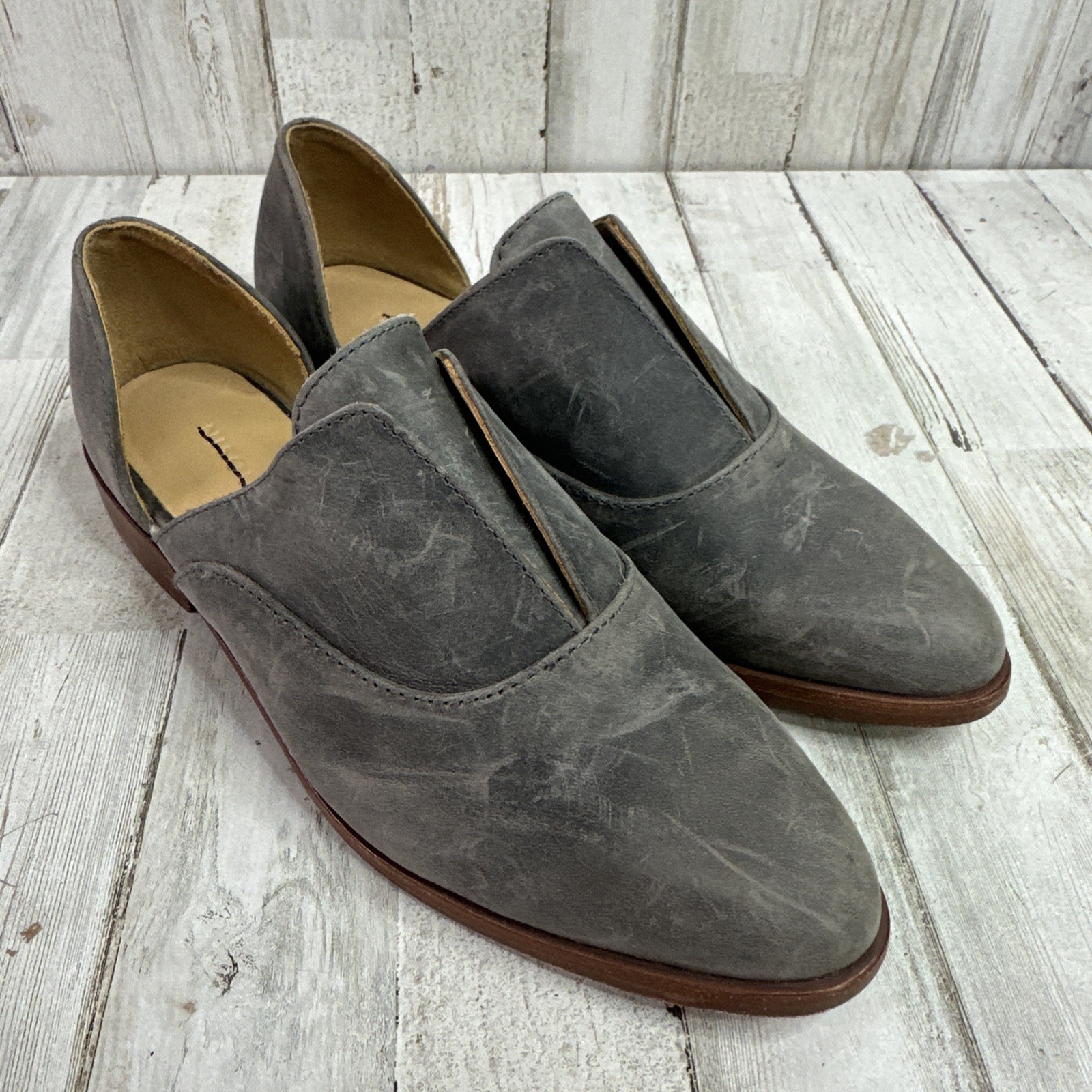 Nisolo Womens Oxford Emma D'Orsay Distressed Gray Leather Slip On Size US 6 1/2