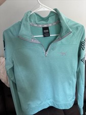 PINK Victoria's Secret Mint Green 1/4 Zip Sweatshirt S Logo Dog Zip Pocket.