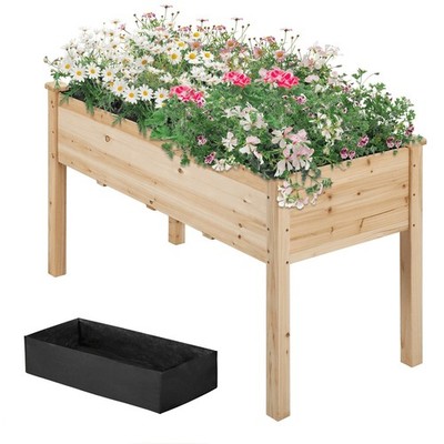 Fir Wood Rectangle Raised Garden Bed, Wood Planter Box Stand Backyard Balcony