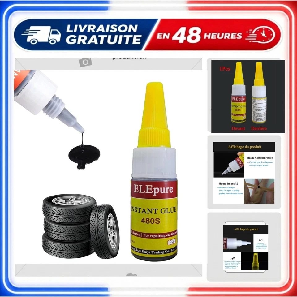 Colle pneu vulcanisante 20g ELEpure réparation mèche rustine auto moto - Photo 1/4
