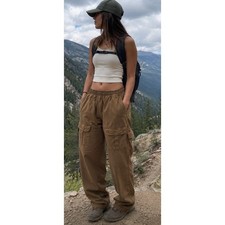 Womens Brown Cargo Pants Size Medium Lightweight Outdoorsy Athleisure Trousers