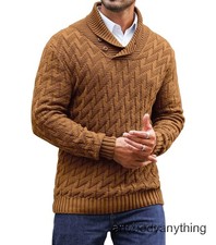 Men's Sweater Spring Shawl Collar Pullover Solid Color Sweater Casual Cable Knit