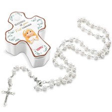 Communion Rosary with Porcelain Box, First Communion Rosary Set for Girls, White