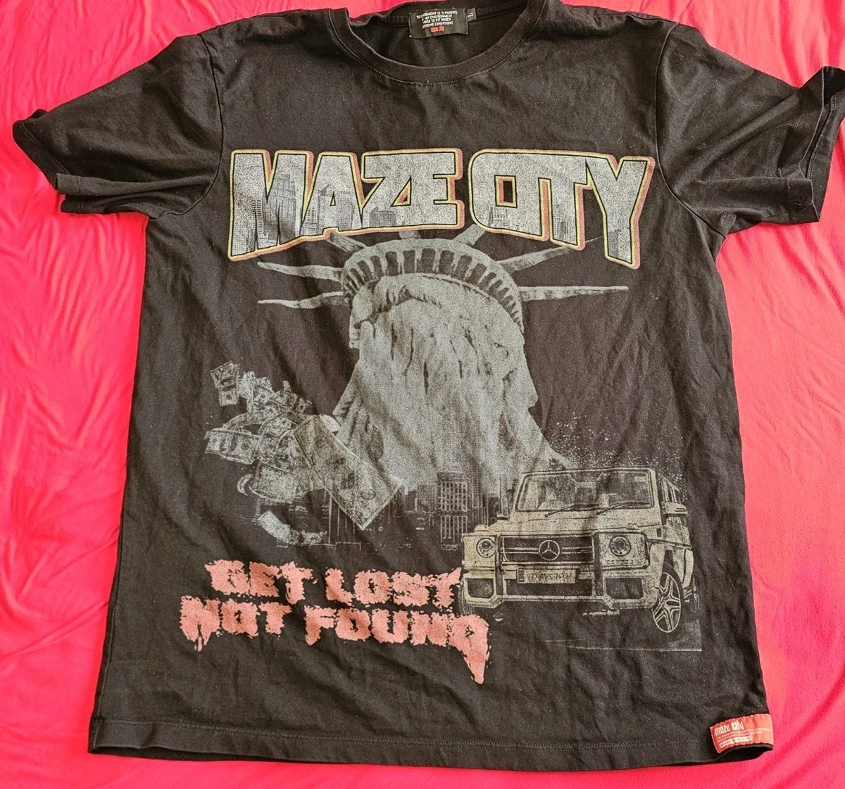 Maze City Get Lost Not Found Vintage Tee Adult Large Black Short Sleeve T-shirt View 6