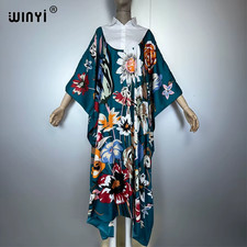 Fashion Muslim Woman Dresses Floral Printed Africa Kaftan Casual Vacation Loose