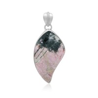 Cavill Rhodonit AnhäNger 26,0Ct 925 Silber Platin Tropfen Rosa Schwarz