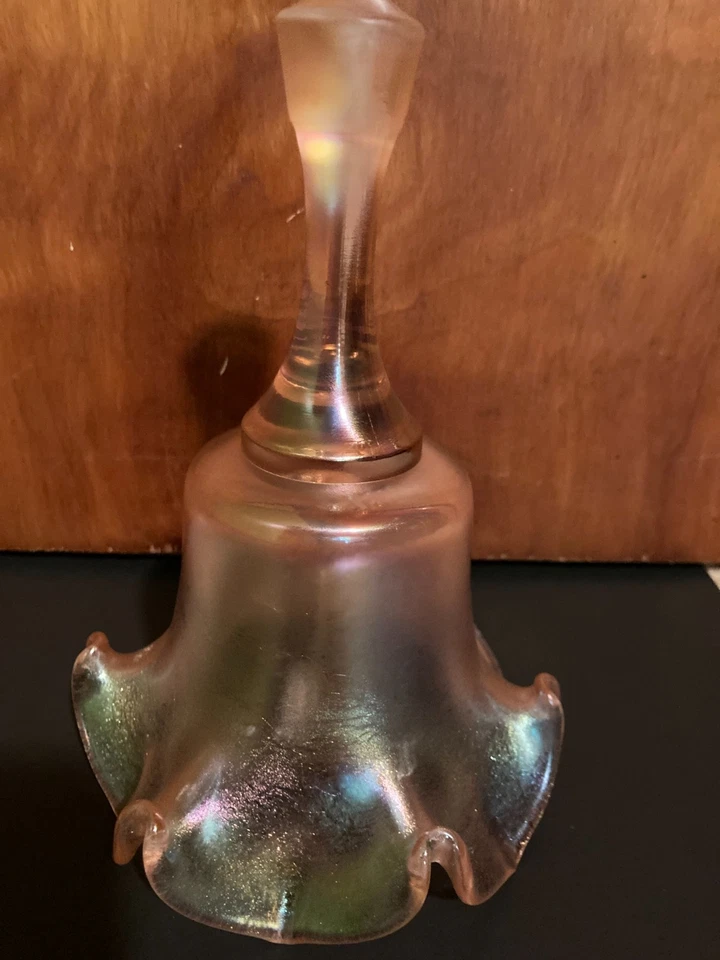 Vintage Fenton Pink Satin Iridescent 75th Anniverary Ruffled Vintage Glass Bell - Image 2 of 4