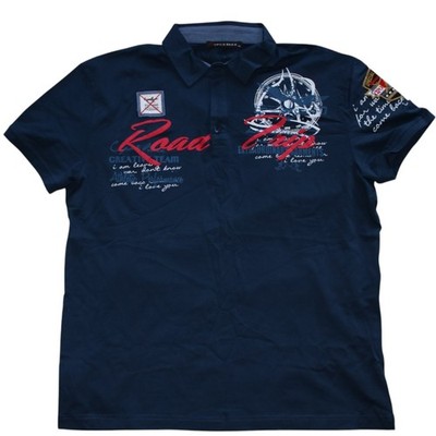 Cipo Baxx Polo Shirt Herren XL Navy Print Kurzarm Stretch 2 Knöpfe fehlen