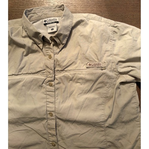 Columbia Sportswear Mens XL Tan Short Sleeve Vented Cotton Fishing Shirt FL7044
