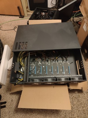 MINING CASE 8 FANS RISERLESS MOTHERBOARD W RAM 