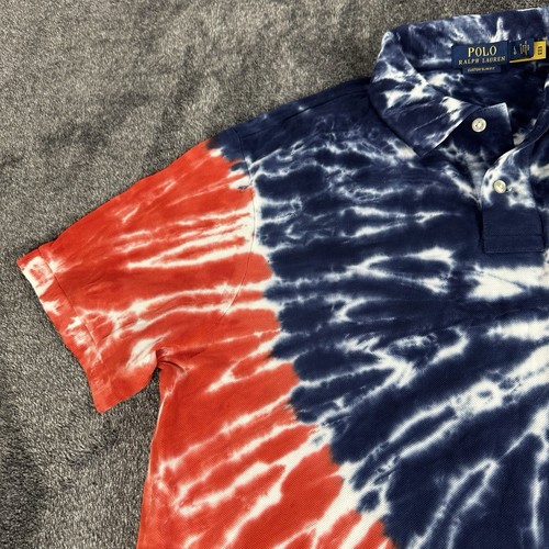 NEW Ralph Lauren Red Blue Polo Shirt Men’s Large Tie Dye Custom Slim Fit USA - Picture 12 of 18