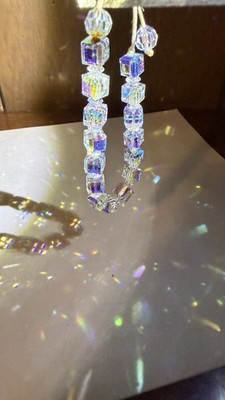 Iridescent AB Crystal Cube Bracelet Adjustable Rainbow Cut Glass