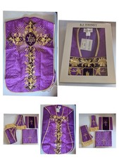 Latin Mass Purple Fiddleback Chasuble Vestment Set Veil Maniple Stole Burse NEW