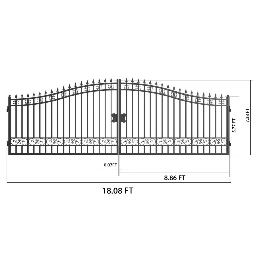 18FT Dual Swing Iron Gate for Driveway Anti-Rust Outdoor Gate for ...