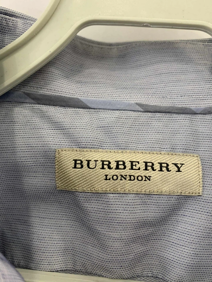 Camisa de vestir Burberry London calce clásico para hombre 15,5 39 (M) azul a rayas larga #C8 Foto 3 de 4