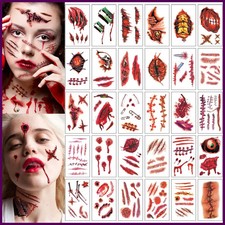 30pcs Waterproof Halloween Tattoo Stickers Bleeding Wound Scar Temporary Tattoos