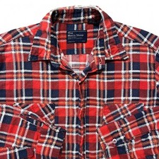 VTG JCPenney Flannel Men's L Red Cotton Plaid The Men's Shop Button-Up Shirt 80s