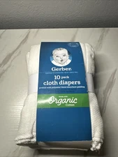 Gerber 10 Pack Prefold White Cloth Diapers Absorbent Padding 3 ply 20X14 Organic