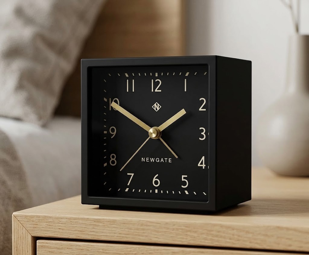 NIB NEWGATE® Equinox Alarm Clock Design-led Cube Shaped Modern Alarm Black 4X4X3