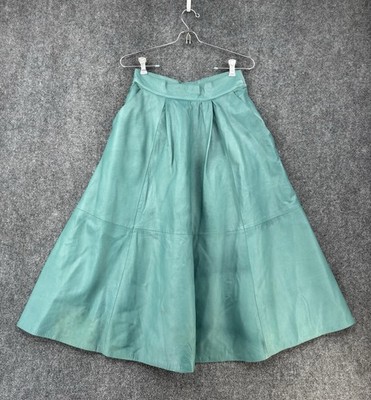 Moda Eliko Gradis Rare Green A Line Leather Skirt Women s XS Retro Midi Lined