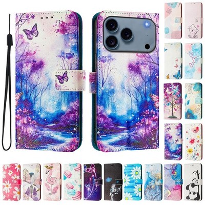 For iPhone 17 16 15 14 13 12 Pro Max Plus Case Marble Leather Wallet Flip Cover