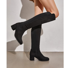 Women Low Heel Knee High Boots Side Zipper Fashion Stretchy Boots