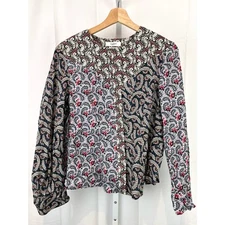 ISABEL MARANT ETOILE Loris Mixed Print Cotton Blouse Top Floral Paisley 38 M