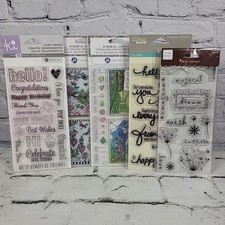 Clear Cling Stamps Assorted Lot Of 5 Packs Words Sayings Plants Doodles