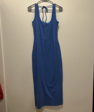 Reformation Blue Cotton Knit Stretch Bodycon Backless Tie-Back Midi Dress S