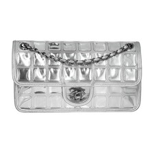 Chanel Ice Cube Flap Shoulder Bag Silver Lambskin PVC Silver Hardware Authentic