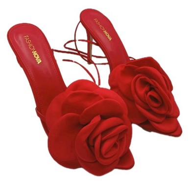 Fashion Nova Size 10 Red Love Is Blooming Flower Tie Up Heel Sandals