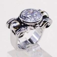 Size 6.5, Vtg Two Tone Sterling 925 Silver Handmade Ring W/ Gold Tone Beads N Cz