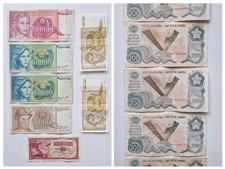 Lotto di 12 banconote, Jugoslavia, 100/200/20000/50000/100000 dinari