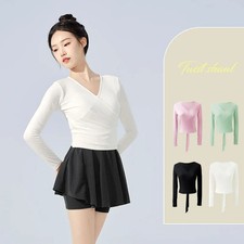 Woman Ballet Tops Ballet Dance Wrap Top Knitted V Neck Long Sleeve Dance Shirt