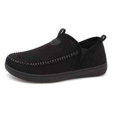 Men's Slippers Wide Memory Foam House Shoes Moccasin Slip-On 11 Wide Black
