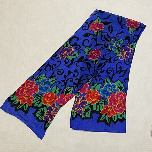 Vintage Liz Claiborne Blue Floral Oblong Rectangle Women’s Silk Scarf 10x51” - 第 1/2 張圖片