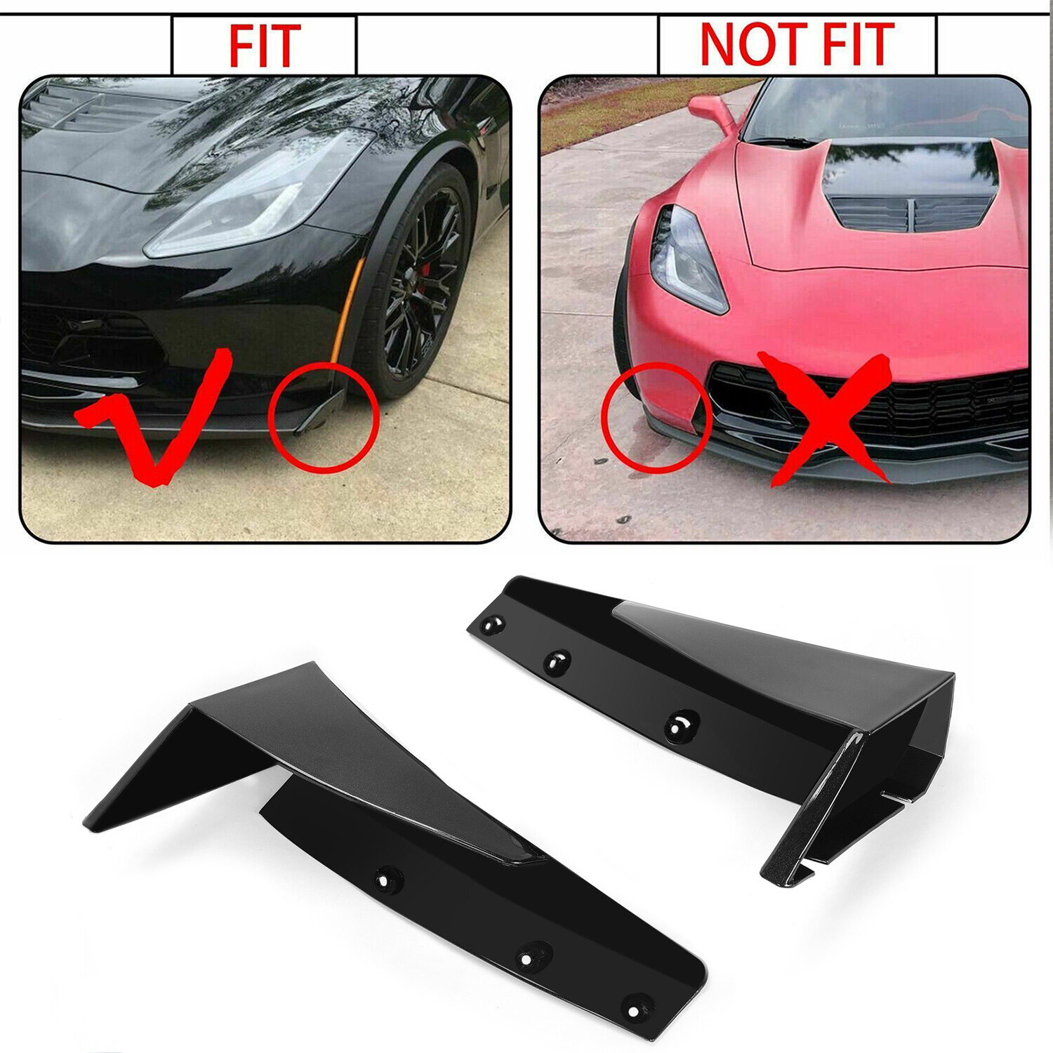 Front Bumper Lip Spoiler For Chevy Corvette C7 Z06 (2014-2019) - Gloss Black ABS Splitter Kit