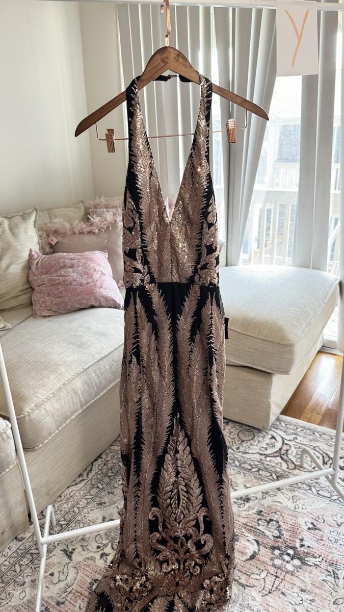 Hally Sequin Maxi Dress - Black/Rose Gold Size M | eBay