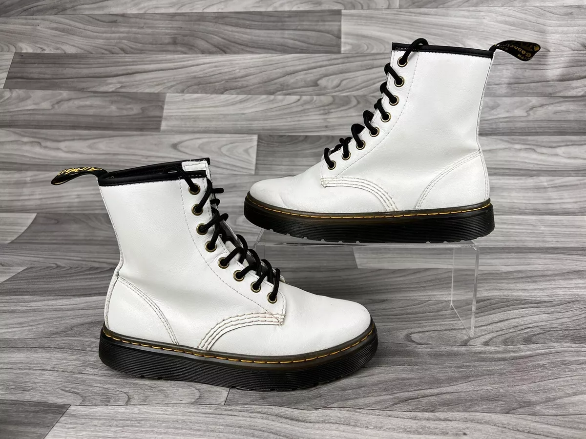 Dr. Martens Womens Zavala Boots White 6 Doc Leather Ankle Combat