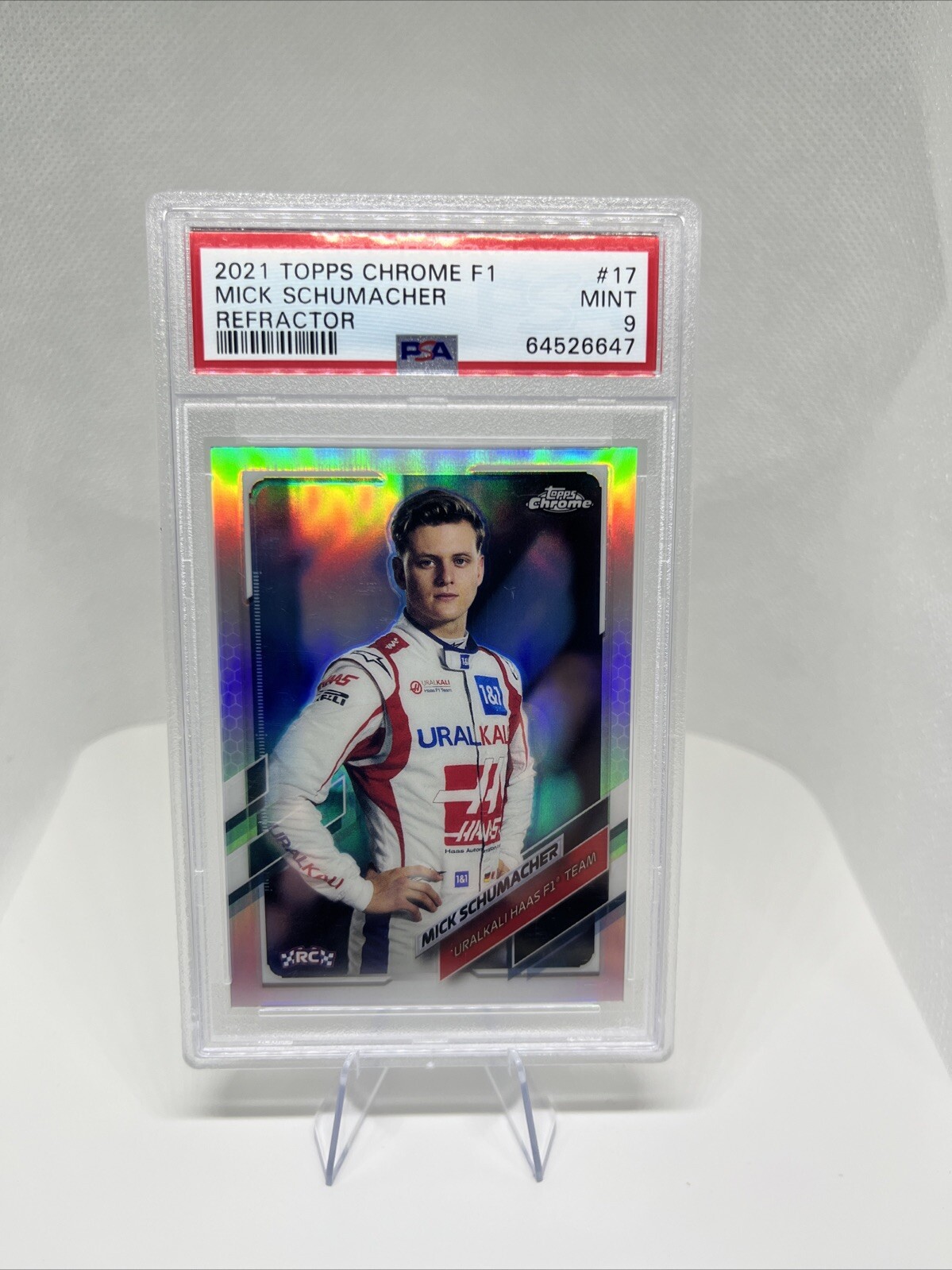 2021 TOPPS CHROME F1  #17 - MICK SCHUMACHER - ROOKIE - REFRACTOR RC - PSA MINT 9